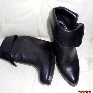 Leather wedge ankle booties